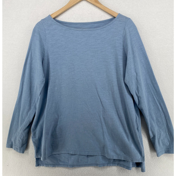 Eileen Fisher Tops - EILEEN FISHER Tunic S Organic Cotton Slub Jersey Long Sleeve Boat Neck Blue